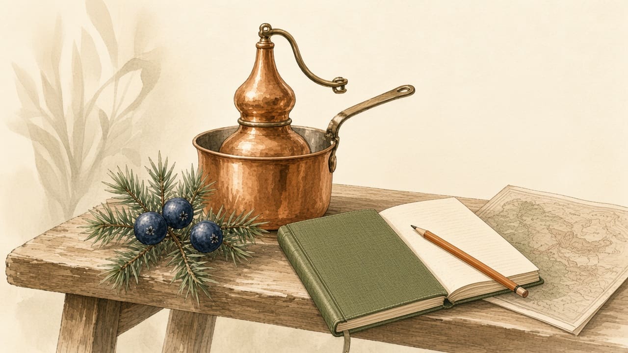 Watercolour of a notebook, a pencil, and a folded map